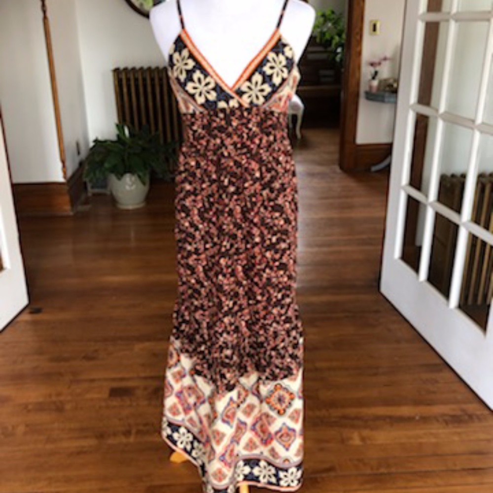 Speed Control 100% Cotton Strappy Aztec Print Maxi Dress Medium